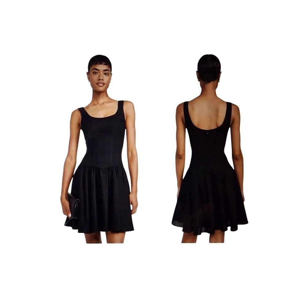 Wayf Black Linen Mini Dress Esmeralda A-Line Scoop Neck Sleeveless Party NWT Lg - Picture 1 of 16
